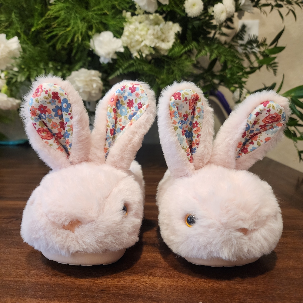 Fluffy Bunny Slippers with Floral Ears